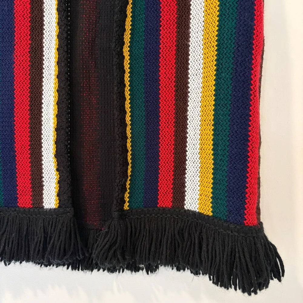 Vintage Sears Cardigan Sweater Vest Striped Fringe 60s 70s Boho Hippie Mod Knit